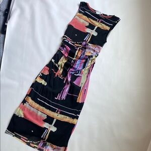Kay Unger Black and Multicolor Abstract Midi Dress